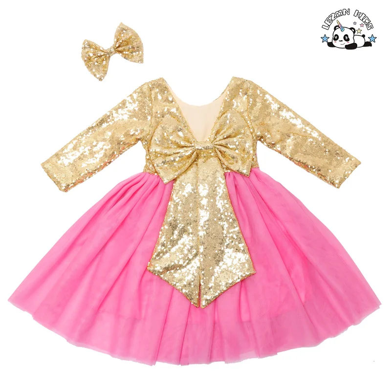 LEZONKIDS - High Quality Custom Latest Design Colorful Sparkle Children Clothing Princess Dress for Girls